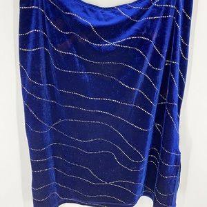 Y2k midi pencil skirt beaded velvet blue vintage size large